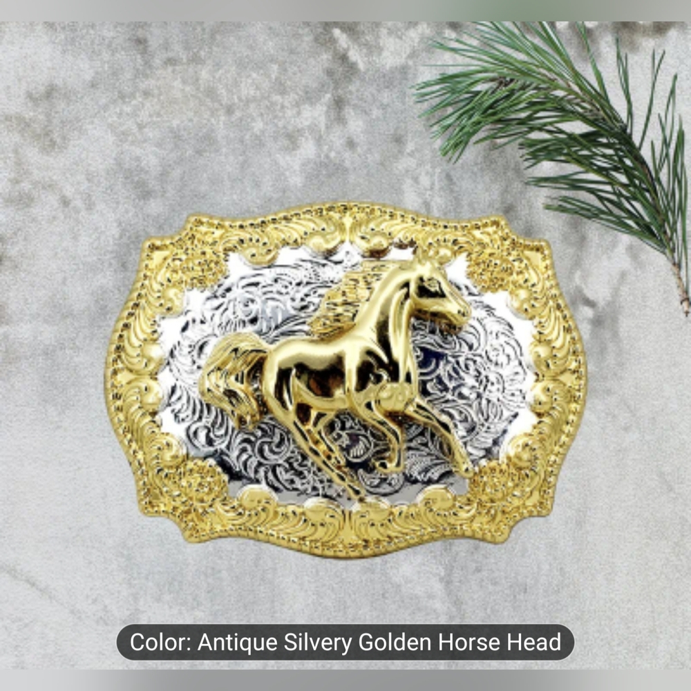 NEW Western Retro Horse Belt Buckle Gold-Tone Alloy Classic Vintage Style T1B5A